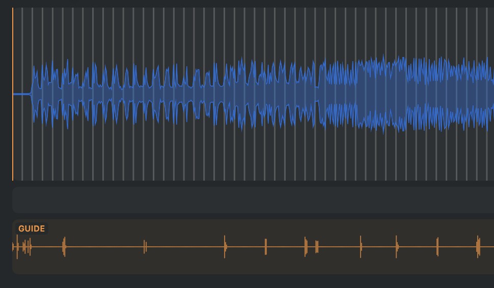The imported guide waveform under the timeline with detected cues