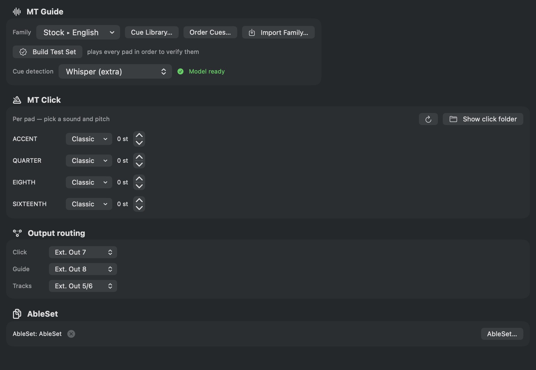 Settings, setup, guide, click, output routing, AbleSet
