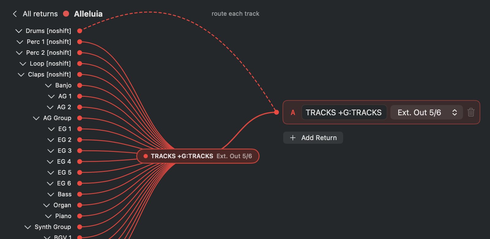 Per-track routing, every stem in a song, individually routable