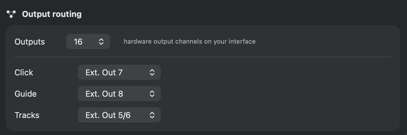 Settings: output routing.